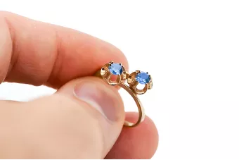 Оригинално ретро 14k розово злато Аквамарин Пръстен Винтидж vrc266r